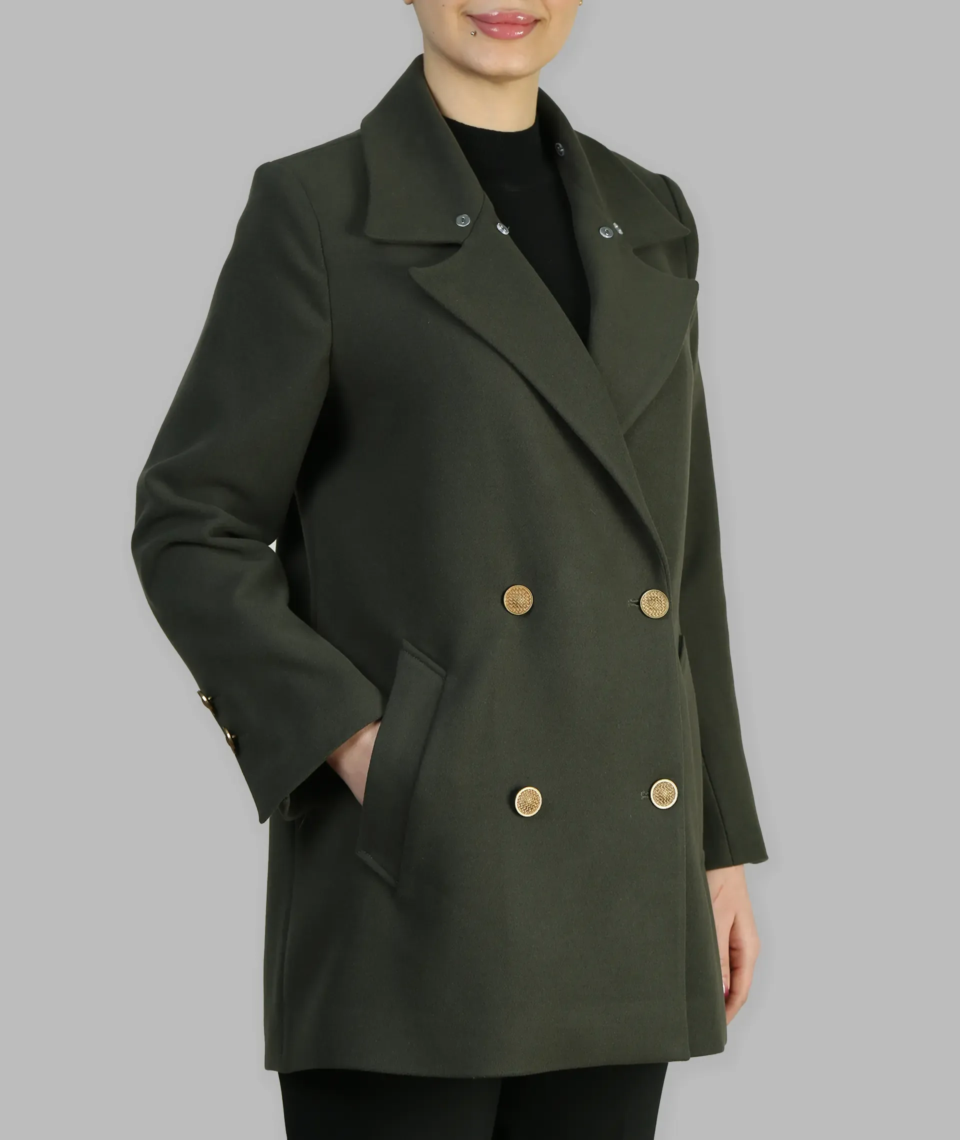 پالتو زنانه یقه انگلیسی  دبل برست  مهوا
