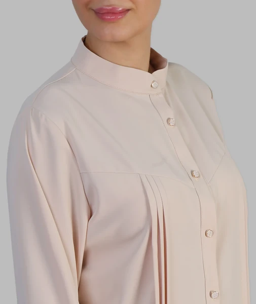شومیز زنانه کرپ الیزه یقه ایستاده تیدا - کرم